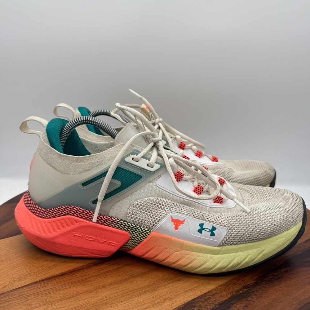 Under Armour Project Rock 5 Shoes Mens 12.5 White After Burn Athletic Sneakers